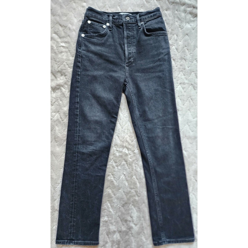 AGOLDE Riley High Rise Straight Leg Jeans Faded Black Button Fly Women 24